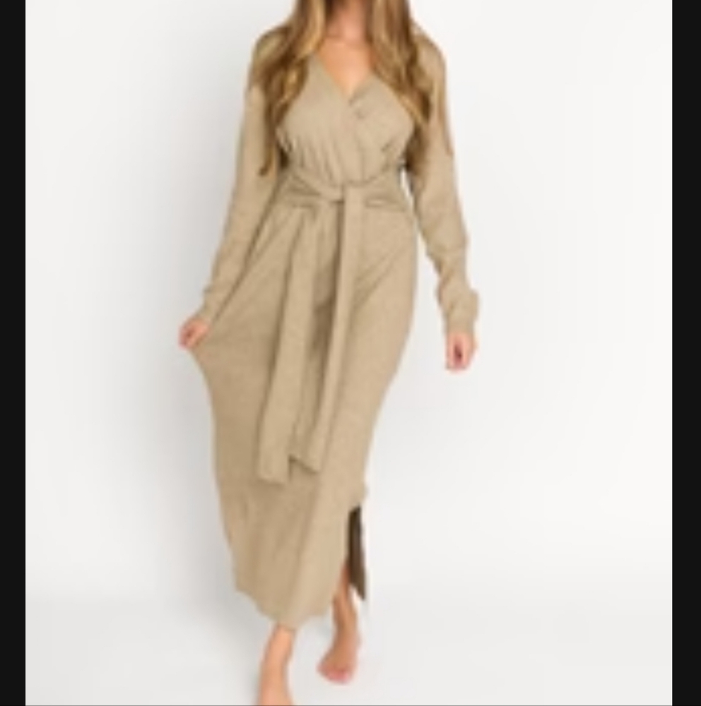Heathered knit wrap- midi dress